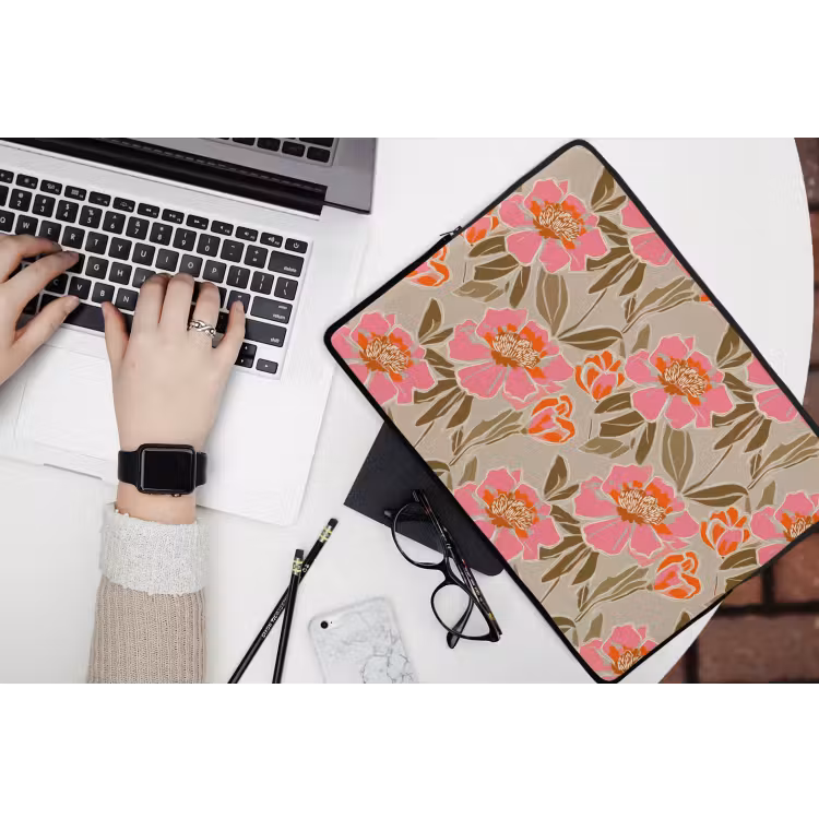 Pioenrozen - Patroon - Roze laptophoes neopreen klein 279 -bureau