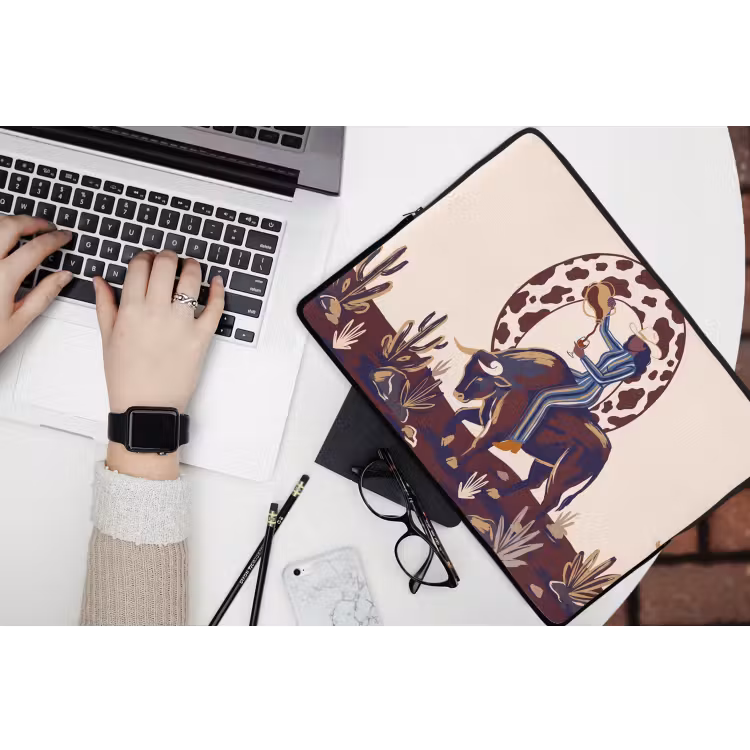 Mensen - Dieren - Cowboy - Abstract - Kleurrijk laptophoes neopreen klein -bureau