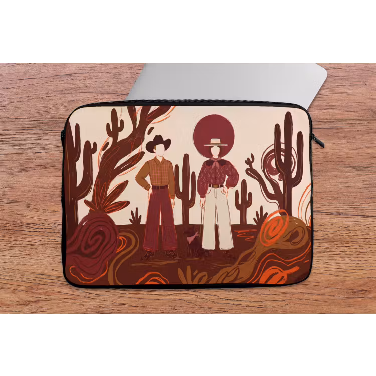 Mensen - Cowboykleding - Westerse stijl - Illustratie - Bruin laptophoes neopreen klein -tafel