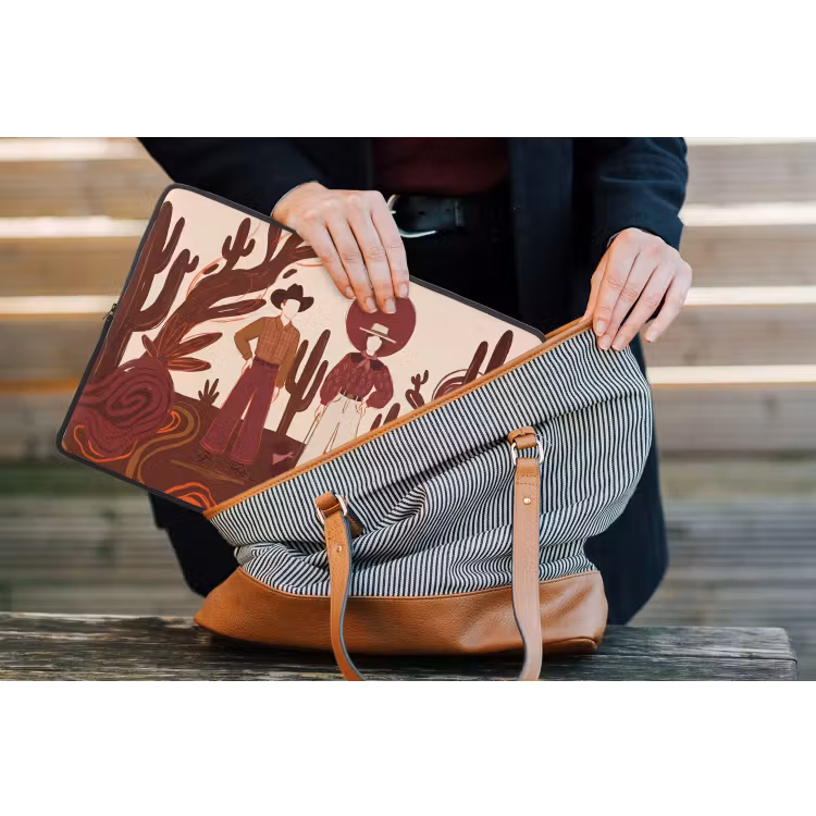 Mensen - Cowboykleding - Westerse stijl - Illustratie - Bruin laptophoes neopreen klein -tas