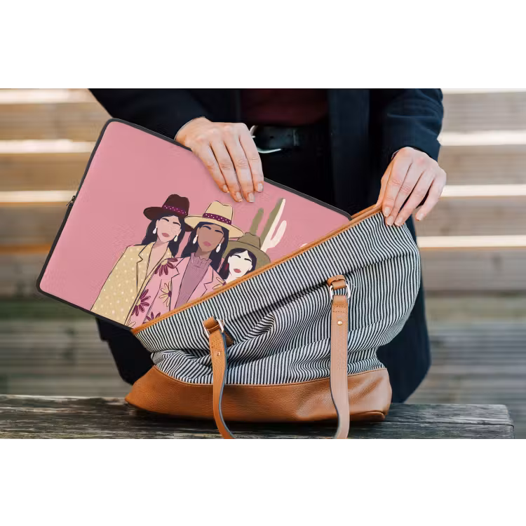 Mensen - Hoeden - Abstract - Roze - Portret laptophoes neopreen klein -tas
