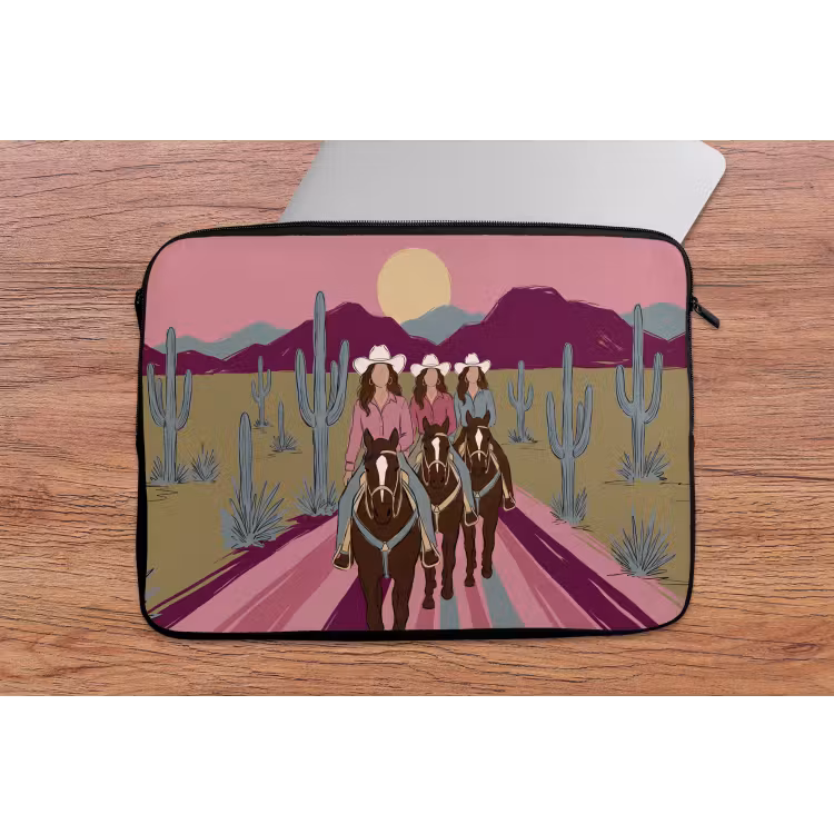 Mensen - Paard - Woestijn - Abstract - Roze laptophoes neopreen klein -tafel