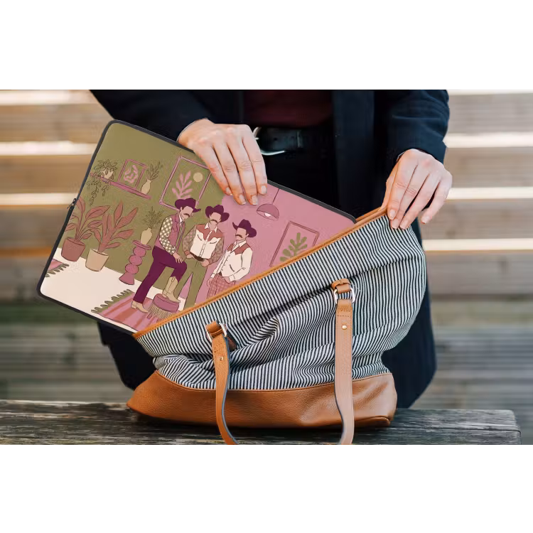 Mensen - Mannen - Hoeden - Retro - Interieur laptophoes neopreen klein -tas