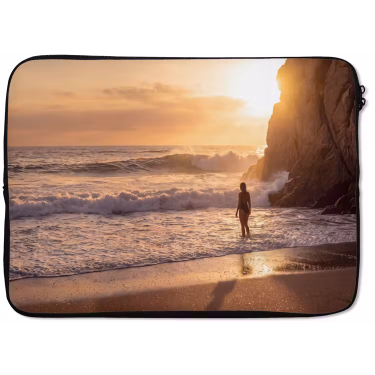 Mensen - Oceaan - Zonsondergang - Kust - Goud laptophoes neopreen klein -zkaufland3dotto