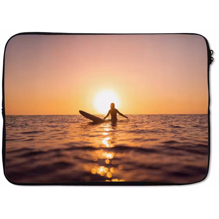 Persoon - Surfen - Zonsondergang - Zee - Oranje laptophoes neopreen klein -zkaufland3dotto