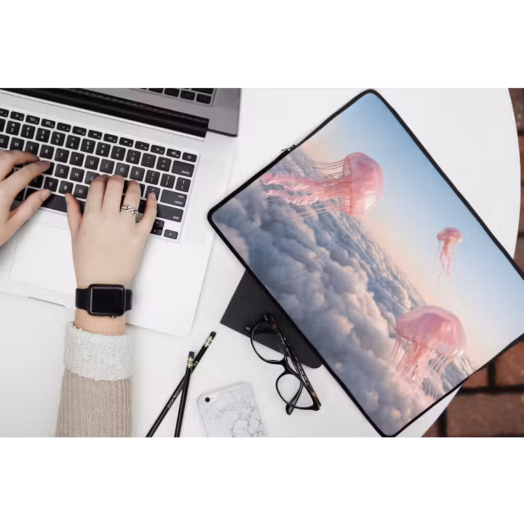 Laptop Sleeve - Pink Animal - Clouds - Roze dier - Wolken laptophoes neopreen klein