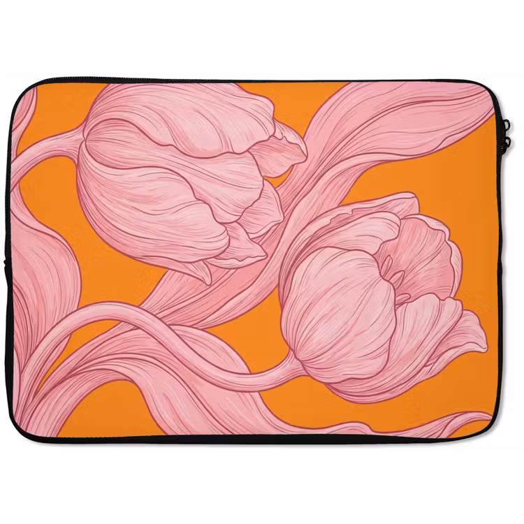 Laptop Sleeve - Pink Flowers - Modern - Roze bloemen - Modern laptophoes neopreen klein