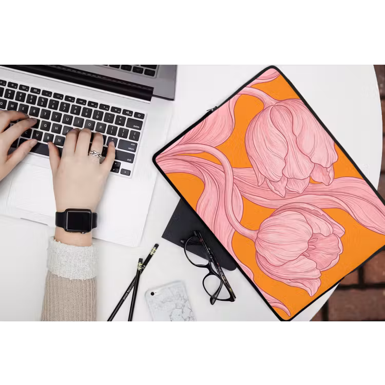 Laptop Sleeve - Pink Flowers - Modern - Roze bloemen - Modern laptophoes neopreen klein