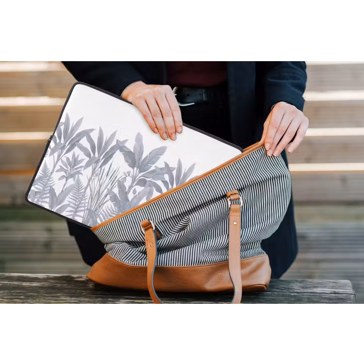 Planten - Bladeren - Natuur - Grijs laptophoes neopreen klein -tas