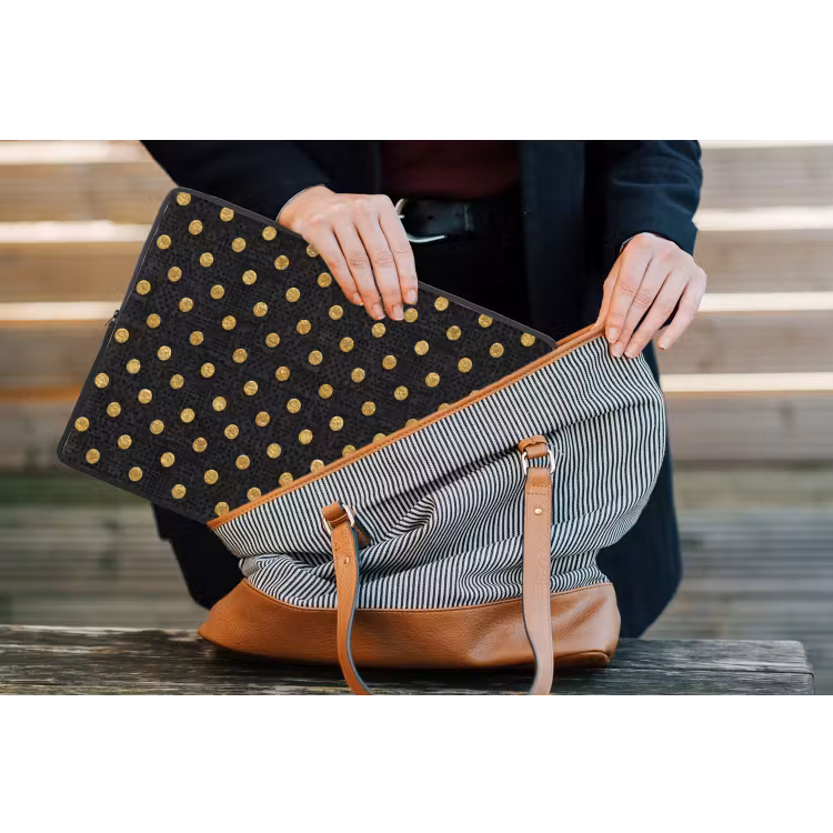 Polka Dot - Stippen - Goud - Zwart laptophoes neopreen klein 279 -tas