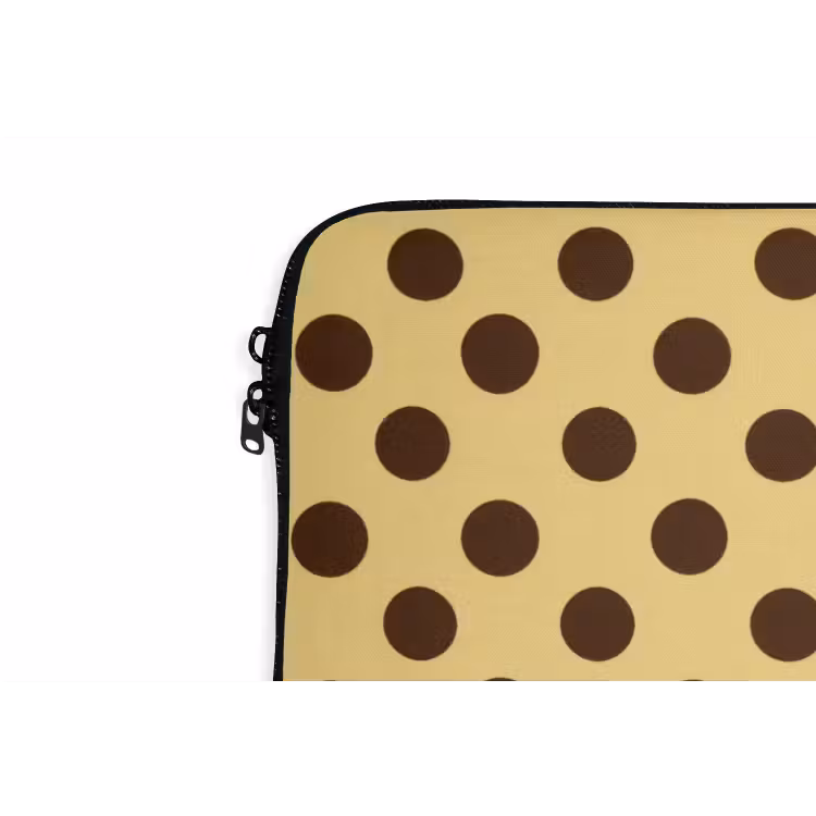 Polka Dot - Stippen - Retro - Geel - Bruin laptophoes neopreen klein 279 -detail