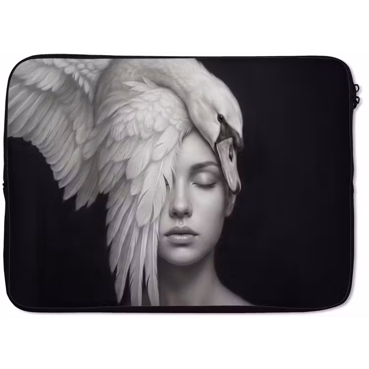 Portret - Zwaan - Zwart - Wit laptophoes neopreen klein -zkaufland3dotto