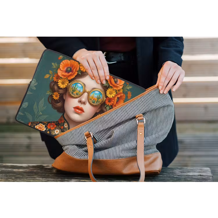 Portret - Vrouw - Kleurrijk - Expressief laptophoes neopreen klein -tas