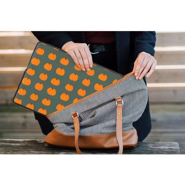 Pompoen - Patroon - Oranje laptophoes neopreen klein 279 -tas
