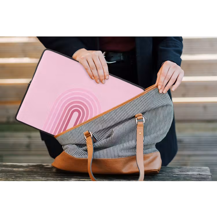 Regenboog - Roze - Abstract - Modern - Minimalistisch laptophoes neopreen klein -tas