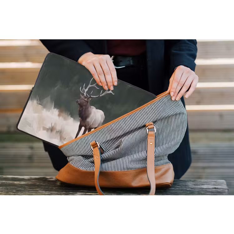 Edelhert - Gewei - Schildering - Rustiek laptophoes neopreen klein -tas