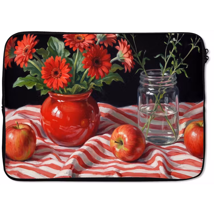 Laptop Sleeve - Red Flowers - Vase - Rode bloemen - Vaas laptophoes neopreen klein