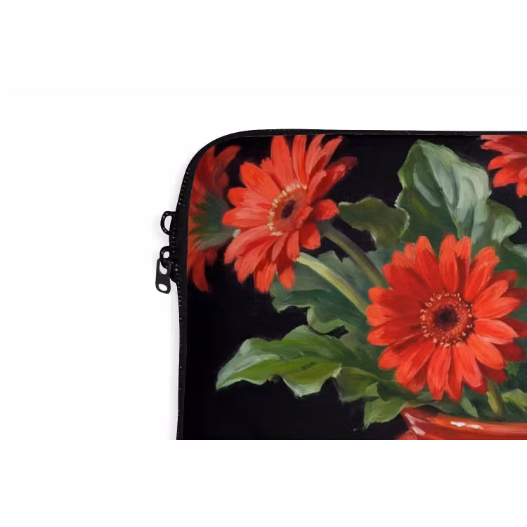 Laptop Sleeve - Red Flowers - Vase - Rode bloemen - Vaas laptophoes neopreen klein
