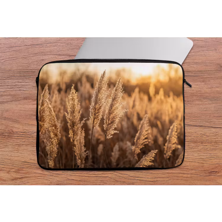 Rietpluimen - Gras - Zonsondergang - Goud - Serene laptophoes neopreen klein -tafel