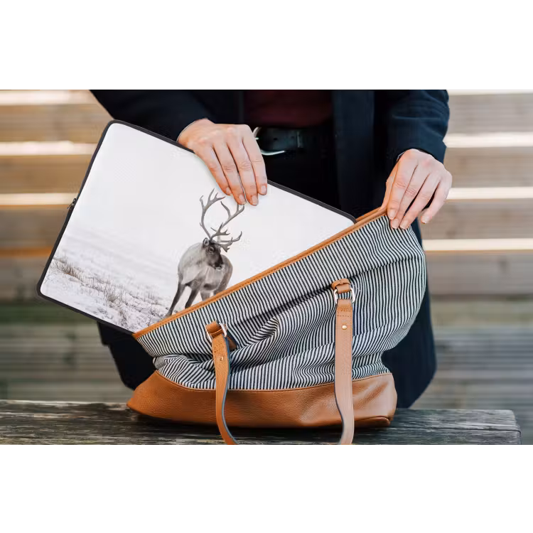Rendier - Gewei - Sneeuw - Winter laptophoes neopreen klein -tas