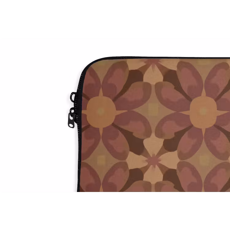 Retro - Bloemen - Bruin laptophoes neopreen klein 279 -detail