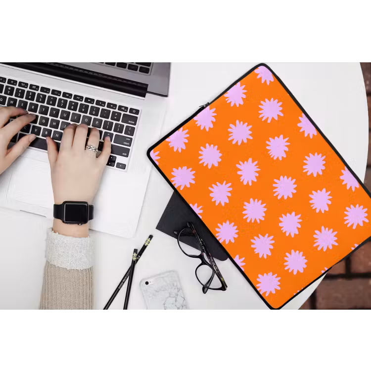 Retro - Bloemen - Oranje laptophoes neopreen klein 279 -bureau
