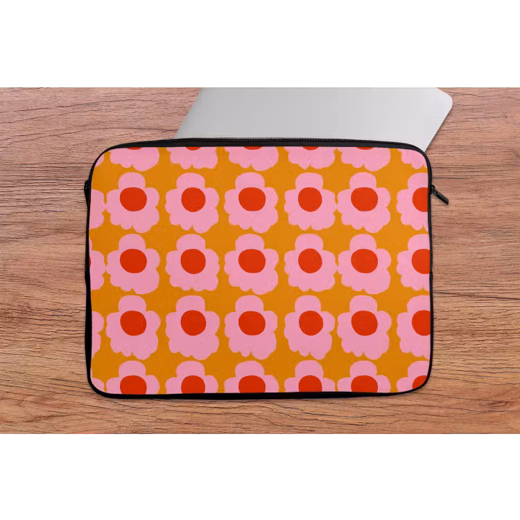 Retro - Bloemen - Roze laptophoes neopreen klein 279 -tafel