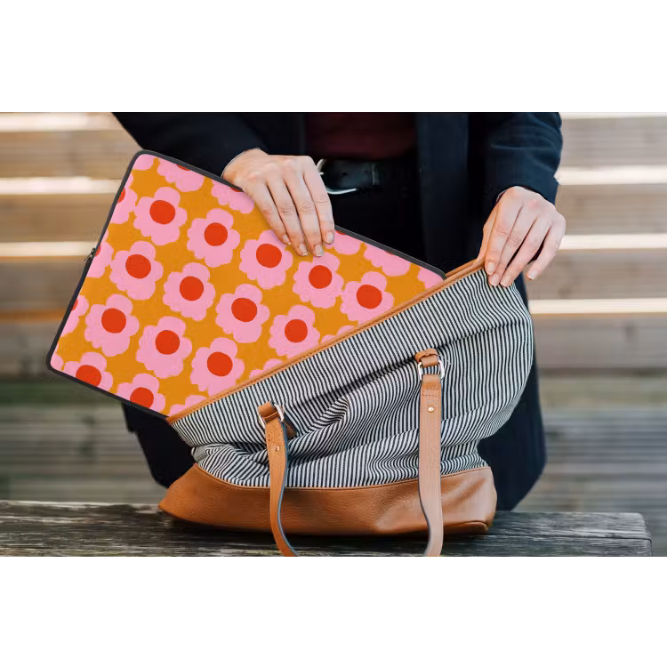 Retro - Bloemen - Roze laptophoes neopreen klein 279 -tas