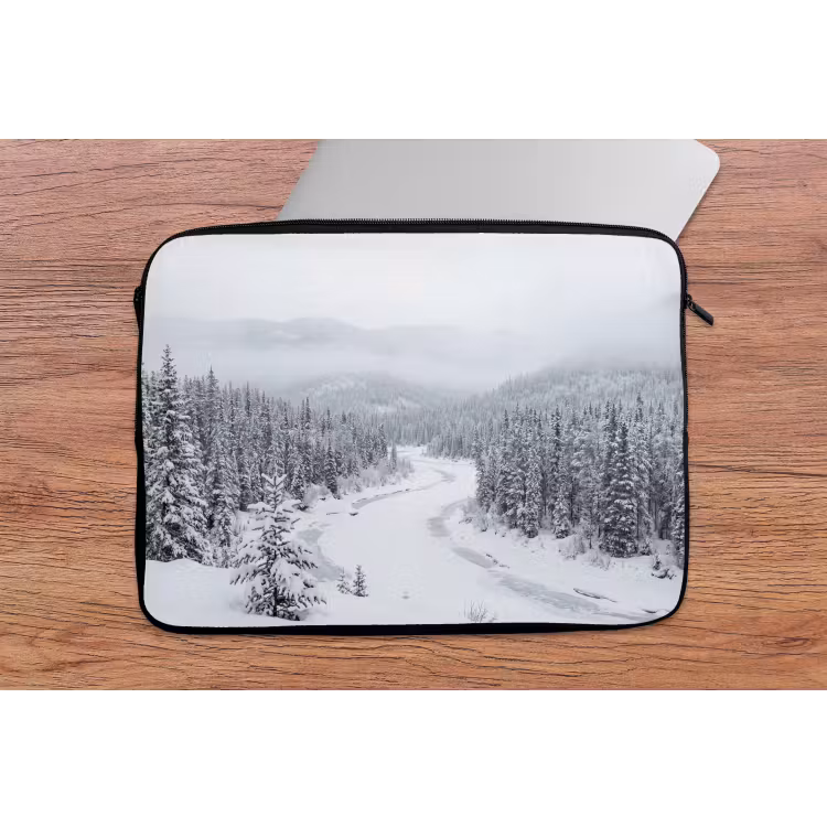 Rivier - Bevroren - Landschap - Winter laptophoes neopreen klein -tafel