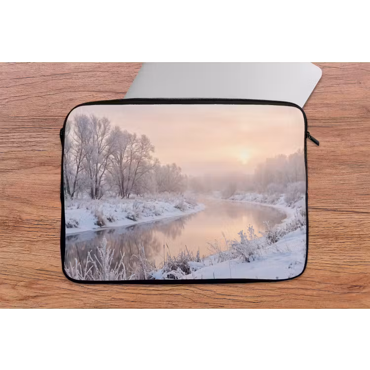 Rivier - Winter - Landschap - Sneeuw - Zonsopgang laptophoes neopreen klein -tafel