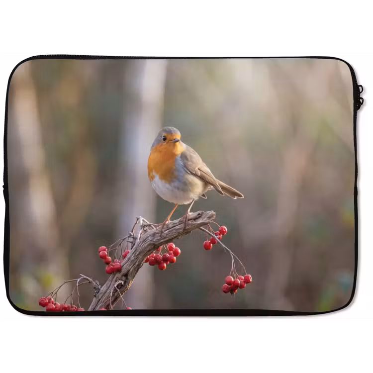 Roodborst - Tak - Bessen - Natuur laptophoes neopreen klein -zkaufland3dotto