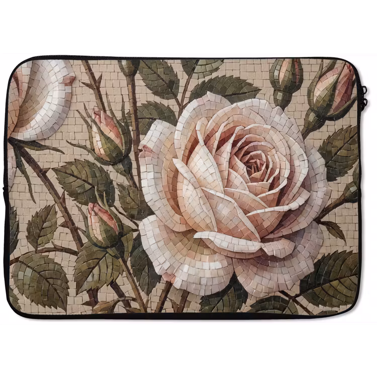 Roos - Mozaïek - Bloemen - Klassiek - Beige laptophoes neopreen klein -zkaufland3dotto