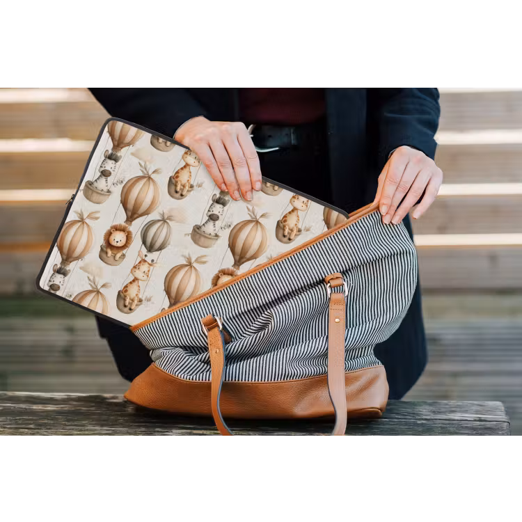 Safari - Luchtballonen - Taupe laptophoes neopreen klein 279 -tas