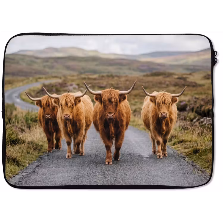 Schotse Hooglanders - Weg - Landschap - Kudde laptophoes neopreen klein -zkaufland3dotto