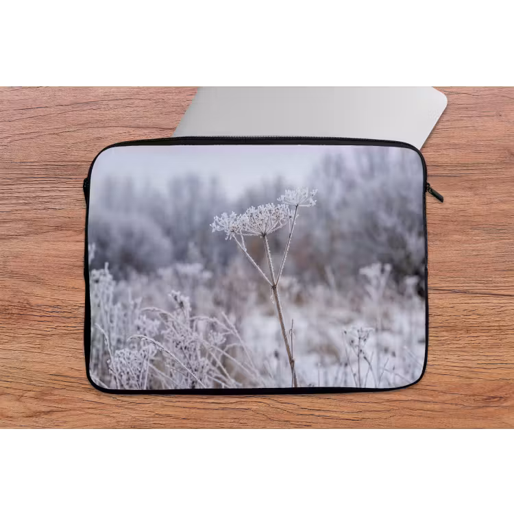 Schermbloem - Rijp - Kristallen - Winter - Delicaat laptophoes neopreen klein -tafel