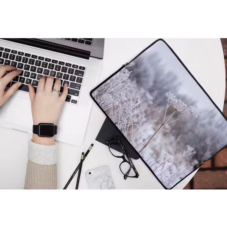 Schermbloem - Rijp - Kristallen - Winter - Delicaat laptophoes neopreen klein -bureau