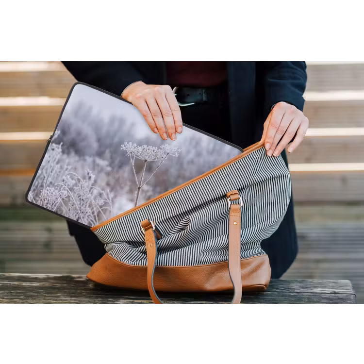 Schermbloem - Rijp - Kristallen - Winter - Delicaat laptophoes neopreen klein -tas