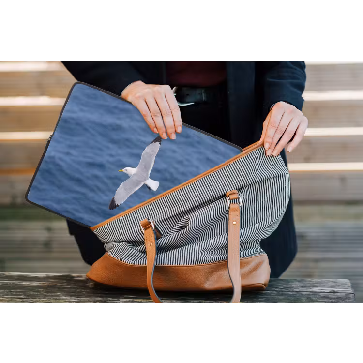 Zeemeeuw - Oceaan - Blauw laptophoes neopreen klein -tas