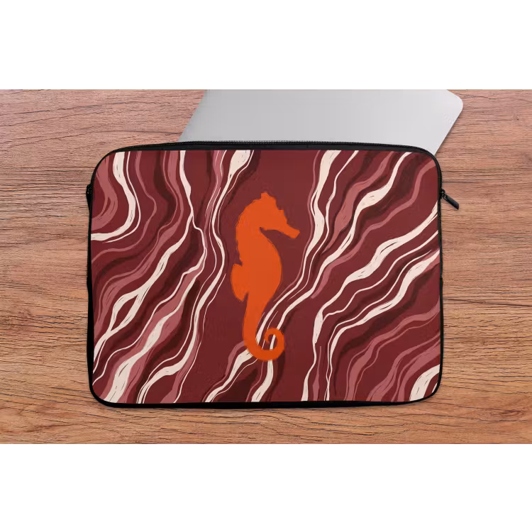 Zeepaardje - Golven - Zeeleven - Abstract - Oranje laptophoes neopreen klein -tafel