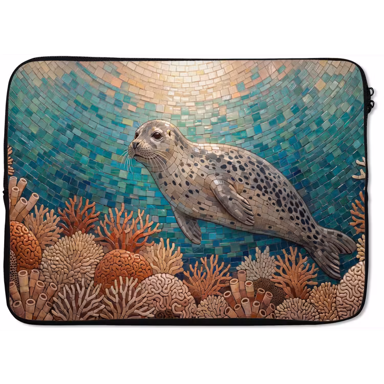 Zeehond - Mozaïek - Onderwater - Dieren - Blauw laptophoes neopreen klein -zkaufland3dotto