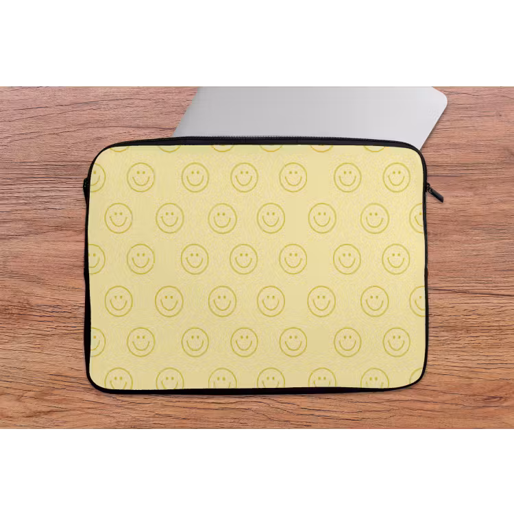 Smileys - Patroon - Retro - Zachtgeel laptophoes neopreen klein 279 -tafel