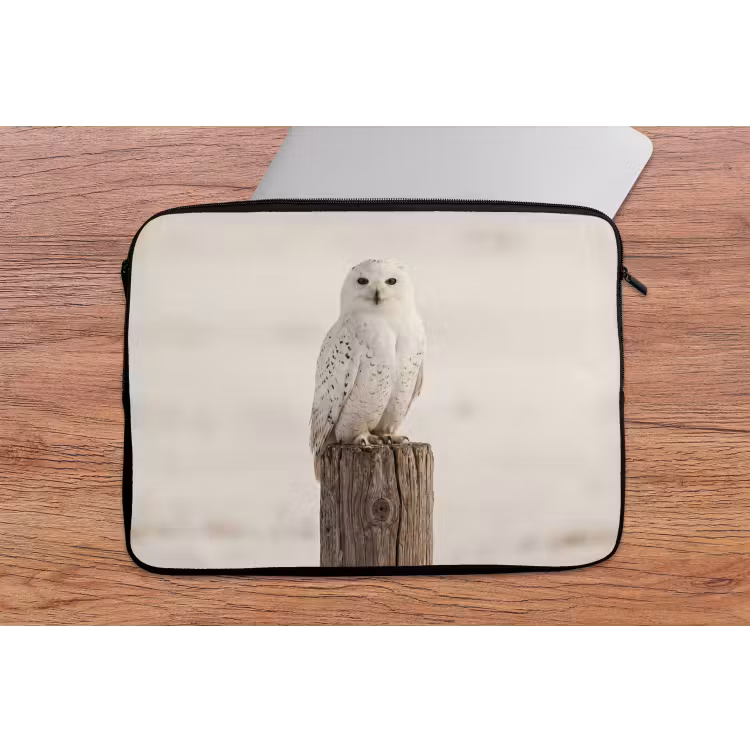 Sneeuwuil - Paal - Winter - Portret - Majestueus laptophoes neopreen klein -tafel