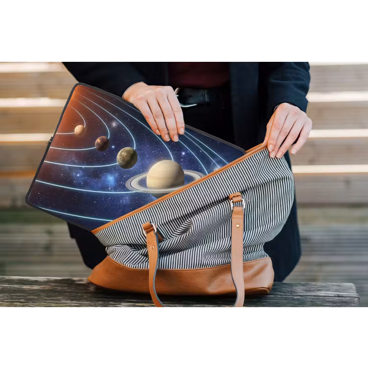 Ruimte - Zonnestelsel - Blauw laptophoes neopreen klein -tas