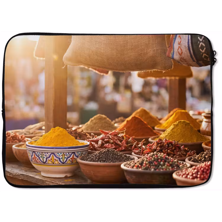 Laptop Sleeve - Spices - Market - Colorful - Specerijen - Markt - Kleurrijk laptophoes neopreen klein