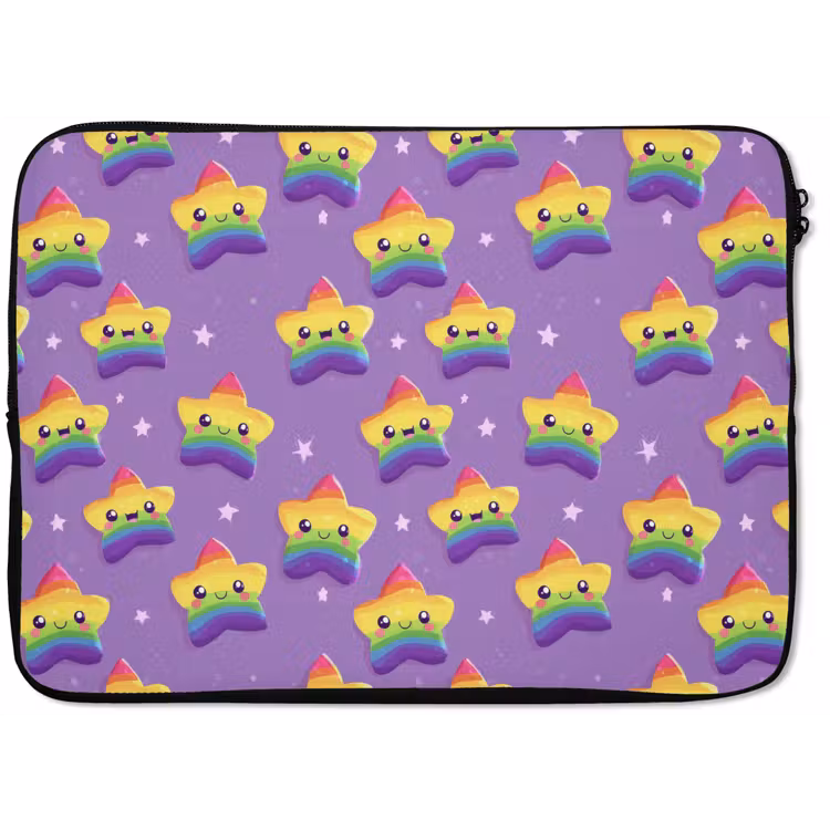 Sterren - Regenboog - Paars laptophoes neopreen klein 279 -zkaufland3dotto