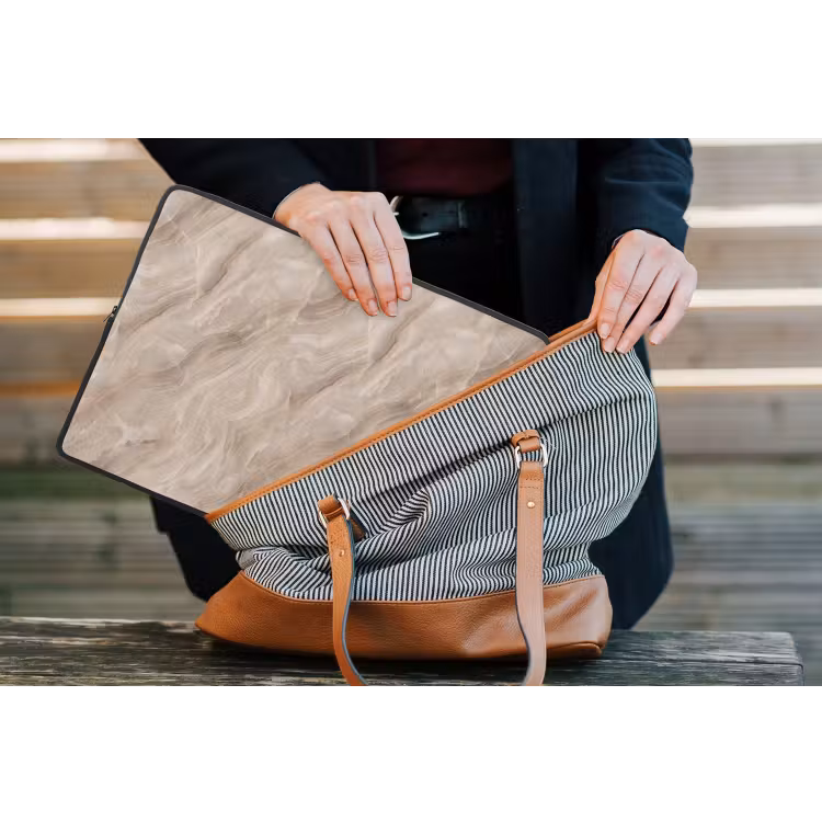 Steen - Golvend - Abstract - Beige laptophoes neopreen klein -tas