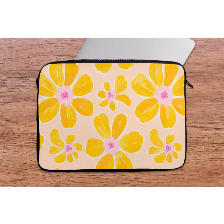 Zomers - Bloemen - Geel laptophoes neopreen klein 279 -tafel