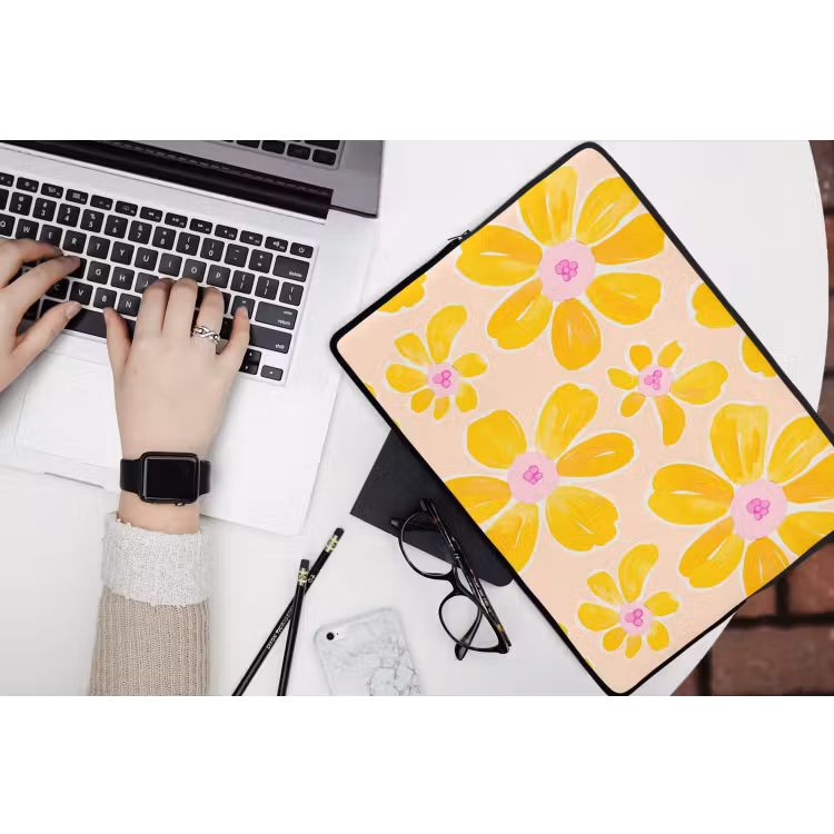 Zomers - Bloemen - Geel laptophoes neopreen klein 279 -bureau