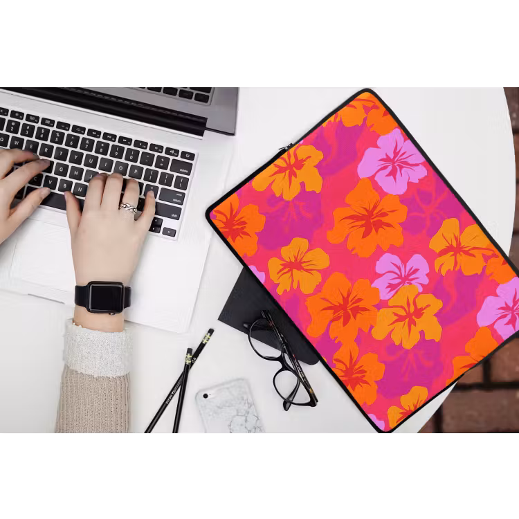 Zomers - Hibiscus - Kleurrijk laptophoes neopreen klein 279 -bureau