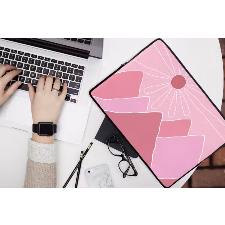 Zon - Bergen - Natuur - Abstract - Roze laptophoes neopreen klein -bureau